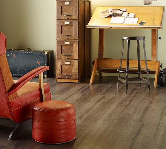 Light brown vinyl flooring in home office