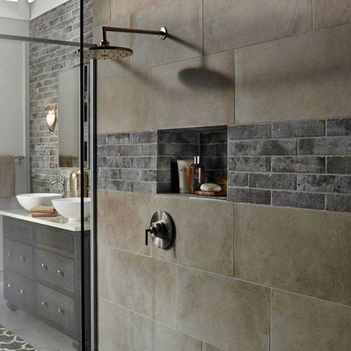 Ceramic tile walls in bathroom shower stall