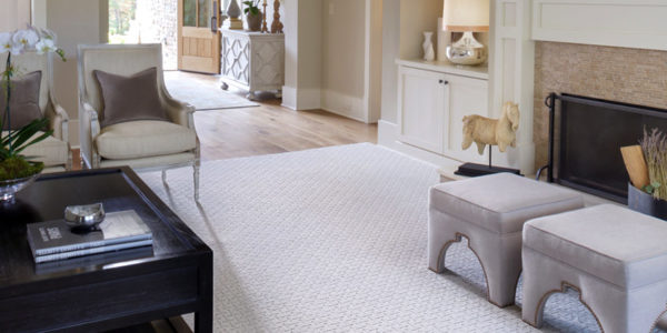 White area rug on hardwood in living area