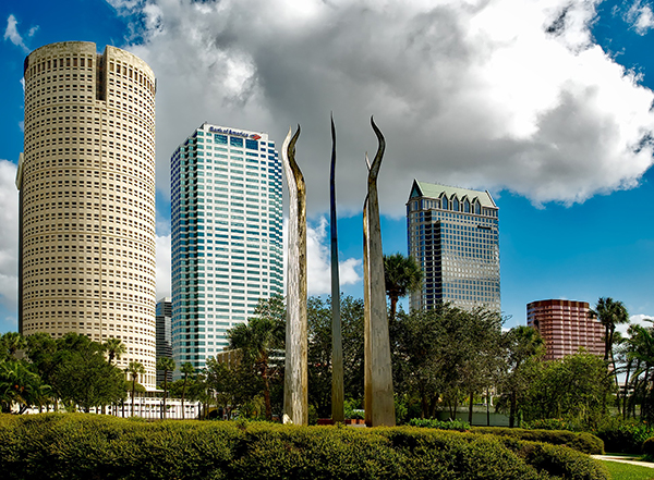 Ground level view of Tampa buildings